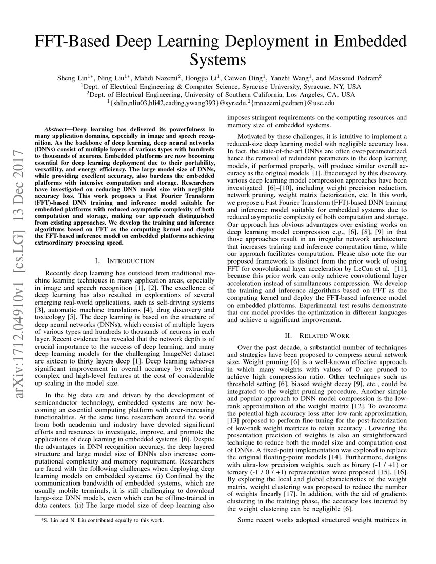 FFT-Based Deep Learning Deployment in Embedded Systems | DeepAI