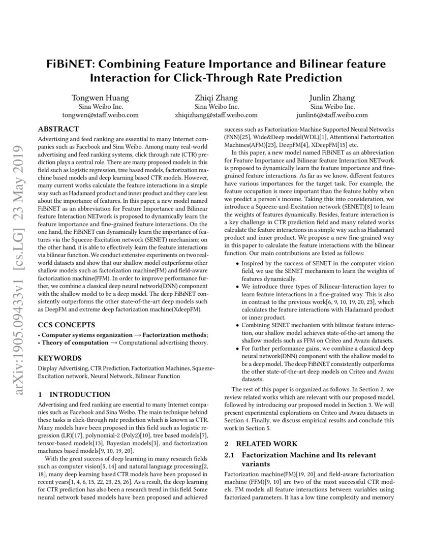 Combining Feature Importance and Bilinear feature Interaction