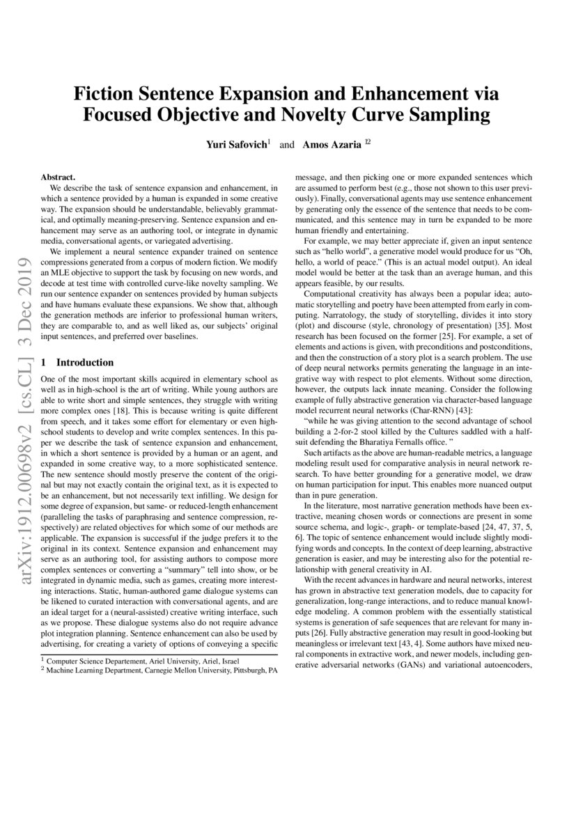 Fiction Sentence Expansion and Enhancement via Focused Objective and