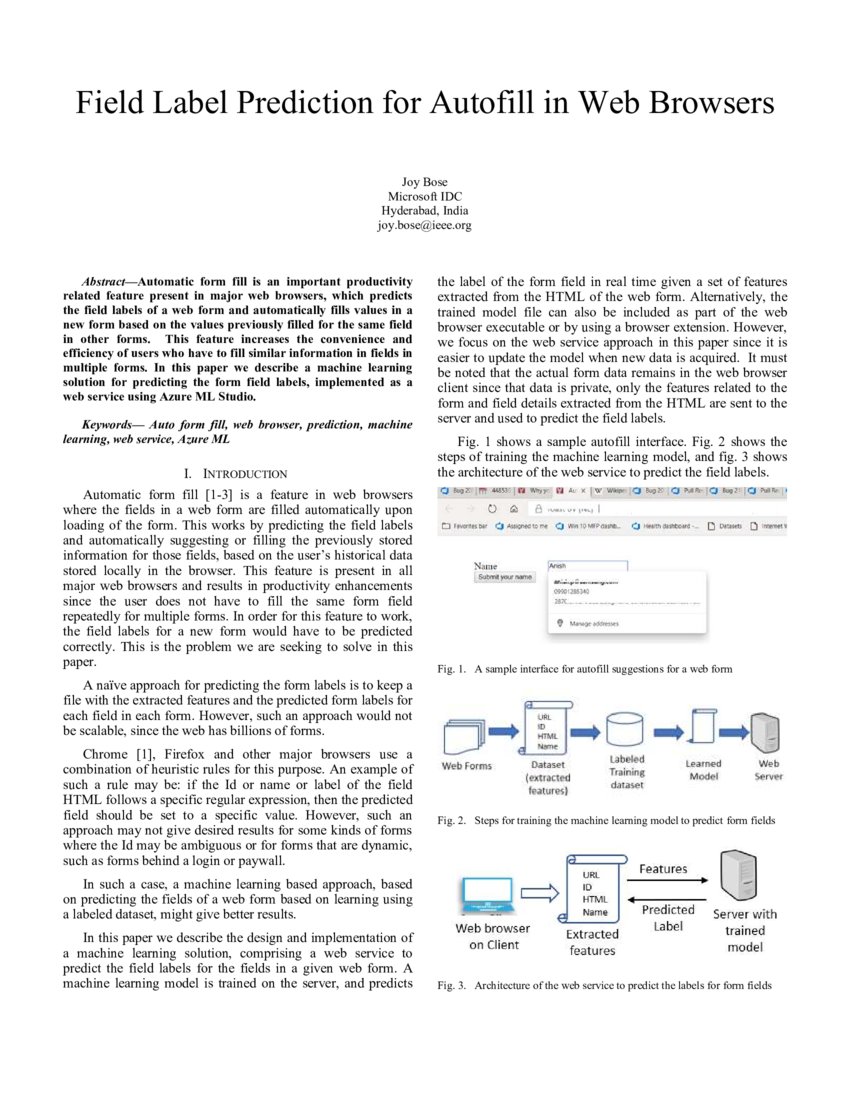 Field Label Prediction for Autofill in  Browsers DeepAI