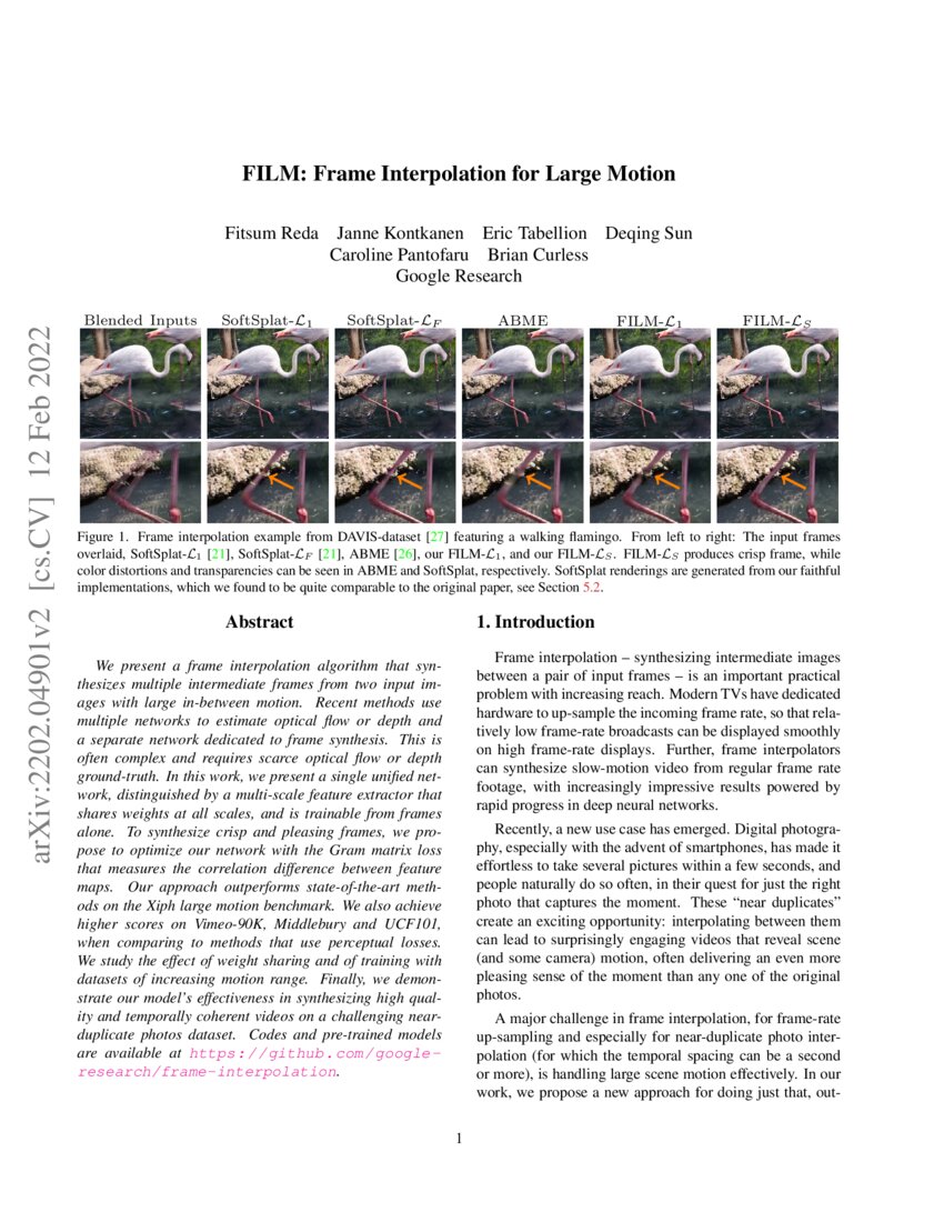 FILM Frame Interpolation for Large Motion DeepAI