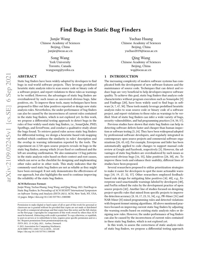 Find Bugs in Static Bug Finders DeepAI