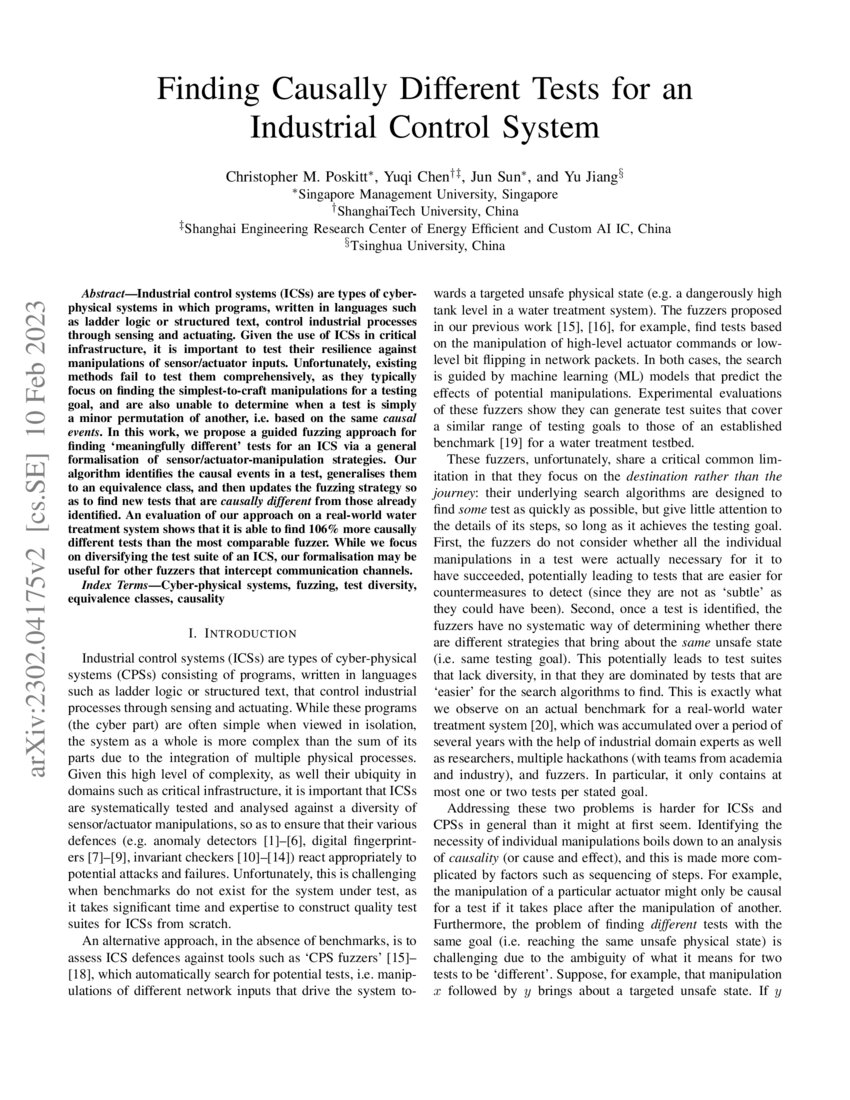 Finding Causally Different Tests for an Industrial Control System DeepAI