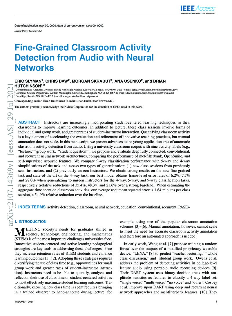 FineGrained Classroom Activity Detection from Audio with Neural