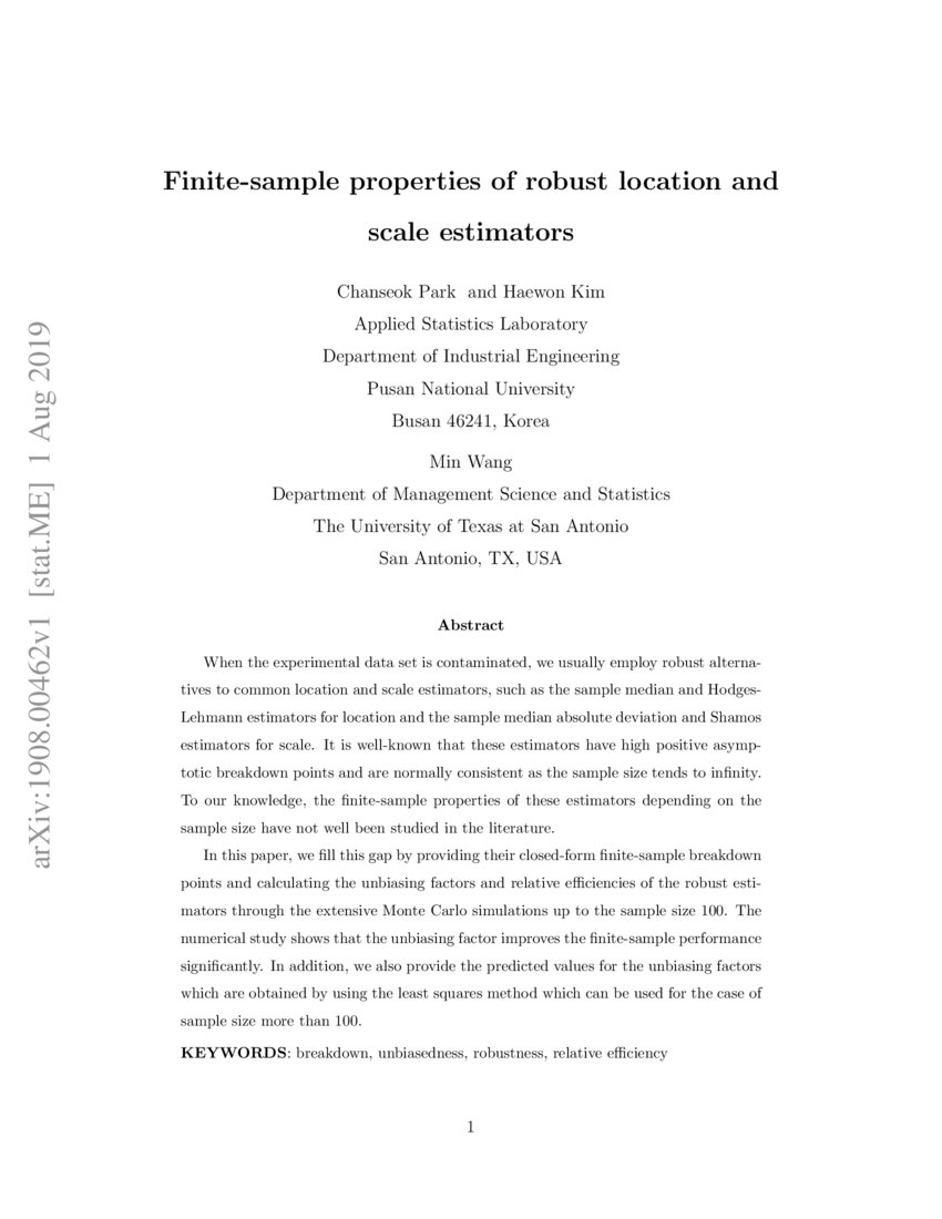Finitesample properties of robust location and scale estimators DeepAI
