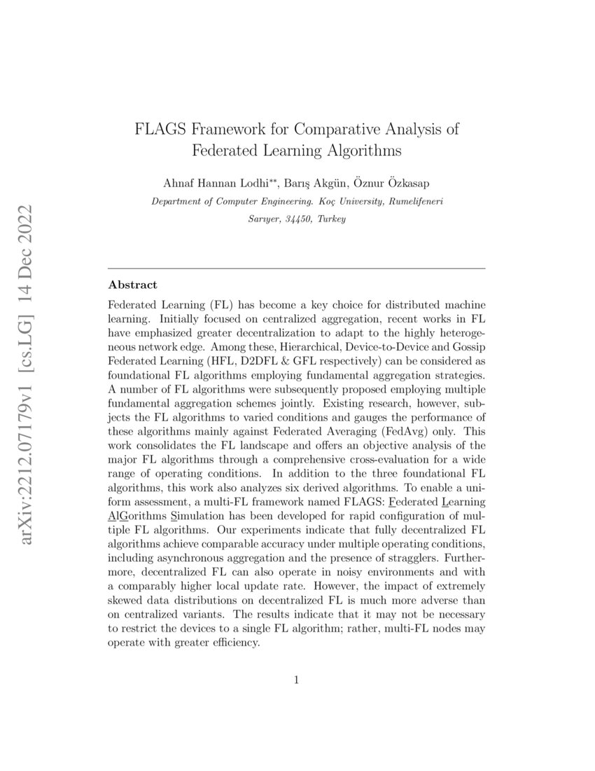 FLAGS Framework for Comparative Analysis of Federated Learning ...