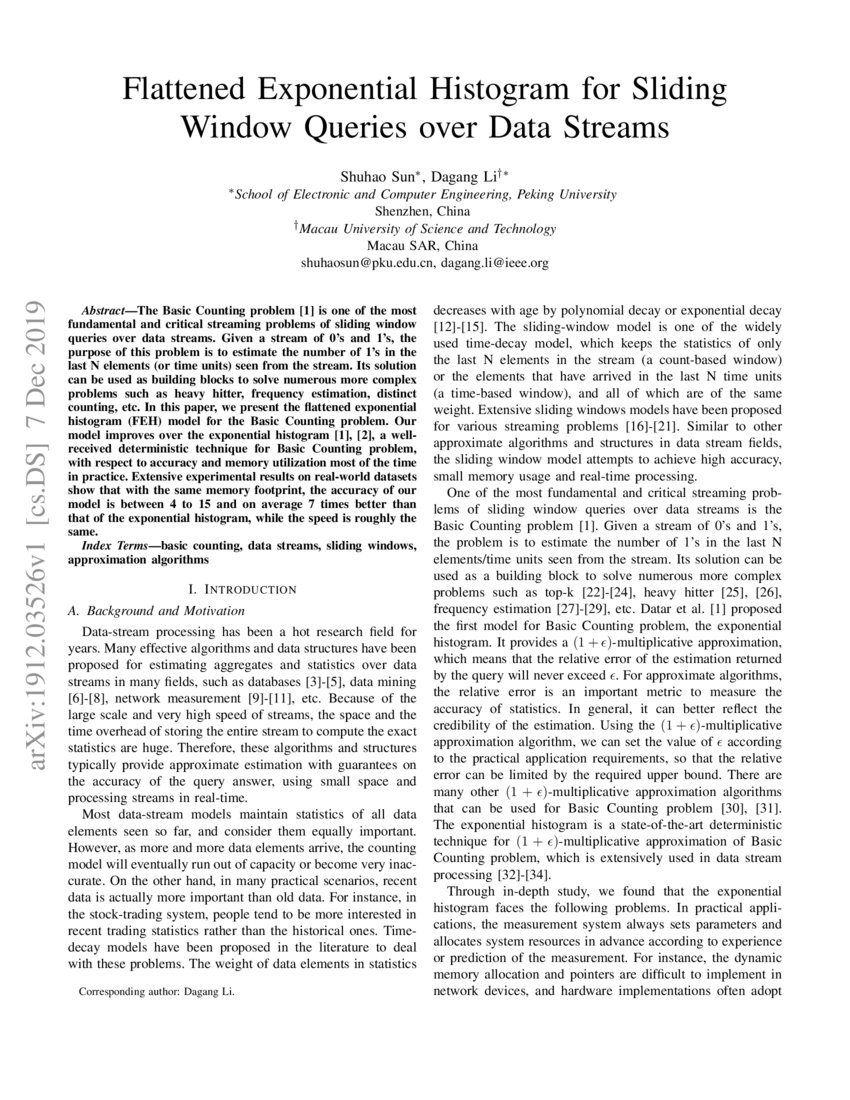 Flattened Exponential Histogram for Sliding Window Queries over Data Streams DeepAI