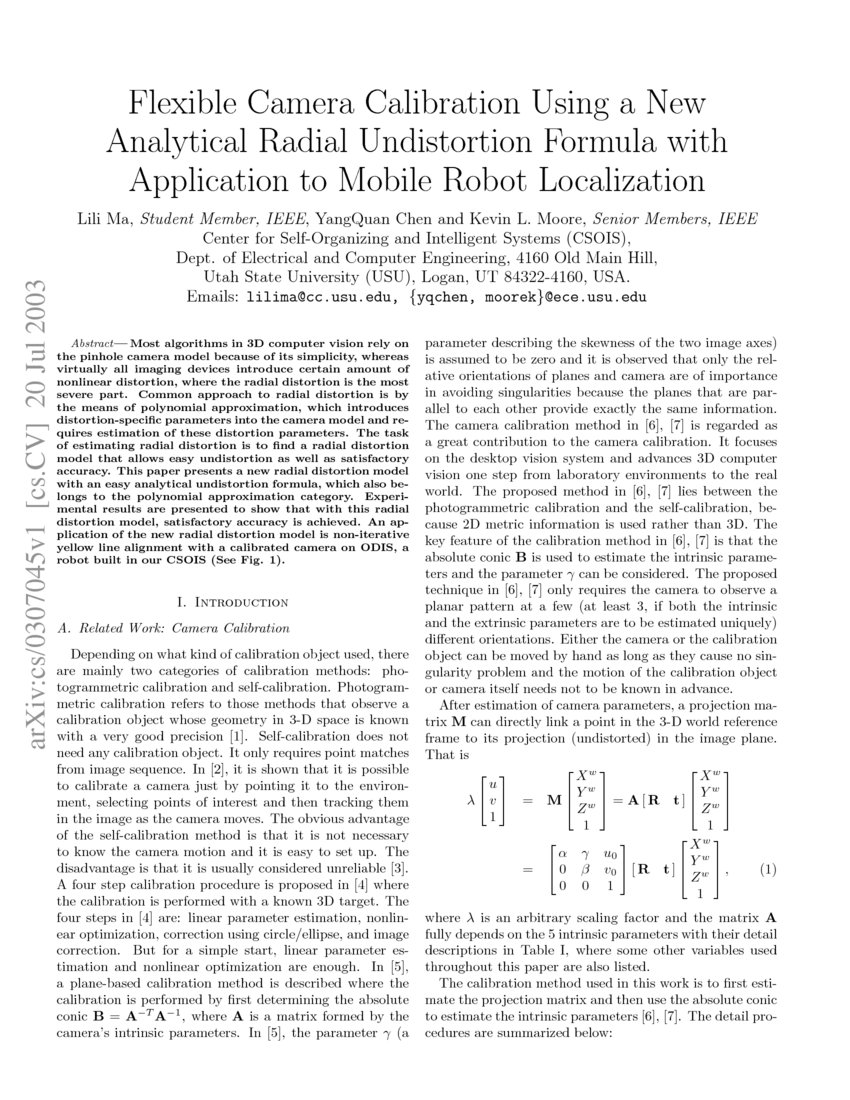 Flexible Camera Calibration Using a New Analytical Radial Undistortion