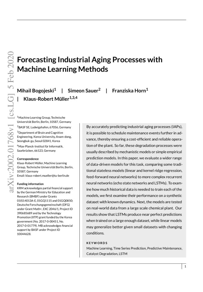 Forecasting Industrial Aging Processes with Machine Learning Methods