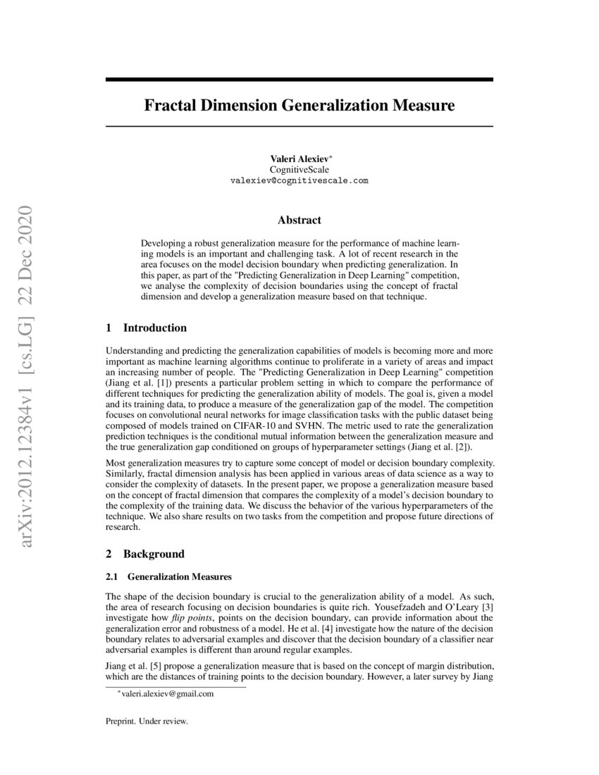Fractal Dimension Generalization Measure DeepAI
