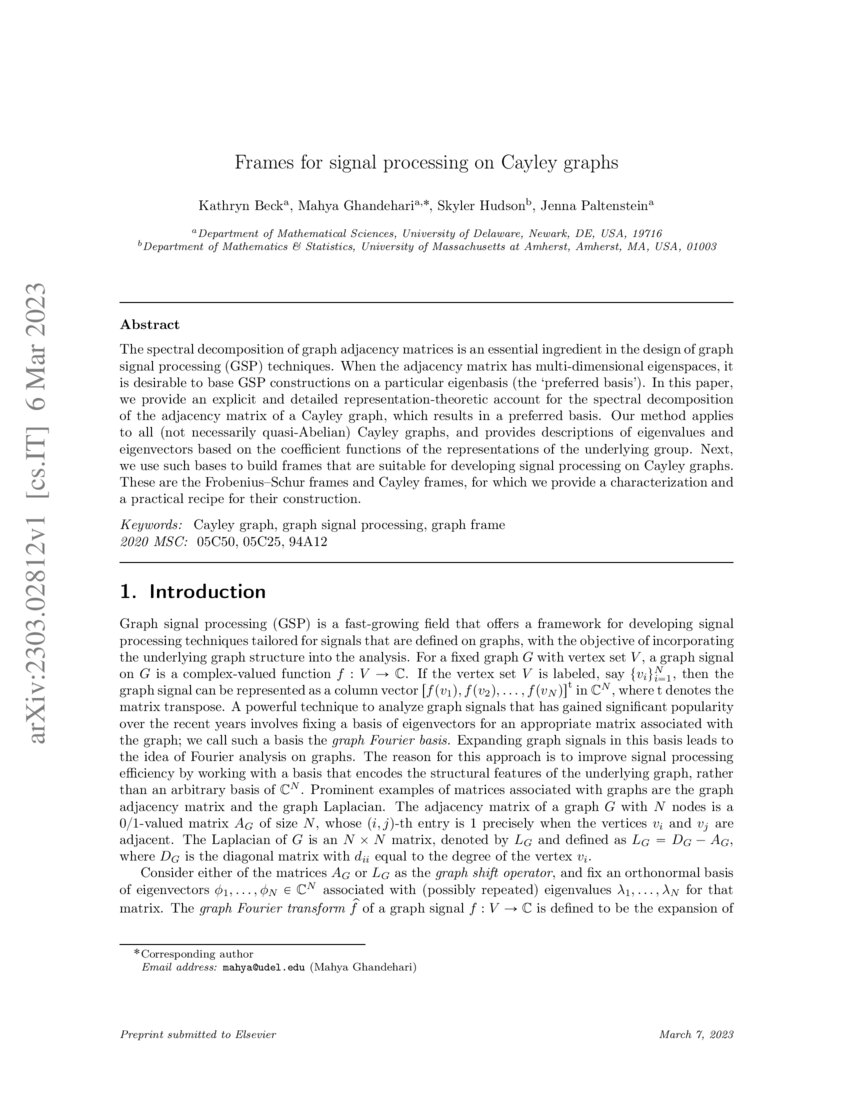 Frames for signal processing on Cayley graphs DeepAI
