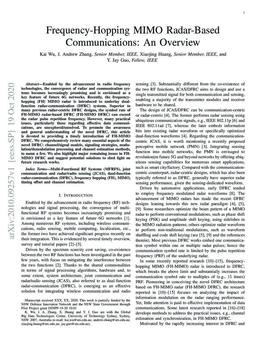 FrequencyHopping MIMO RadarBased Communications An Overview DeepAI