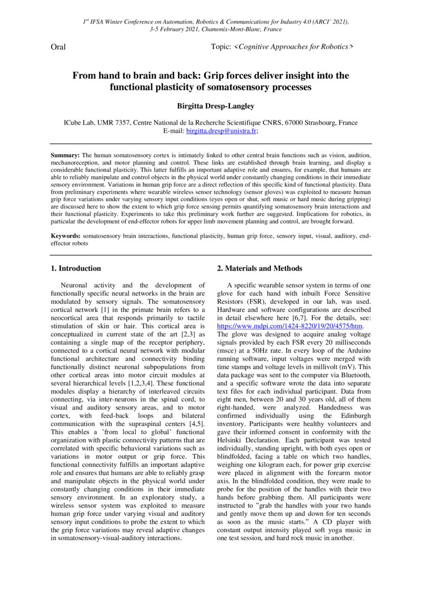 From hand to brain and back: Grip forces deliver insight into the ...