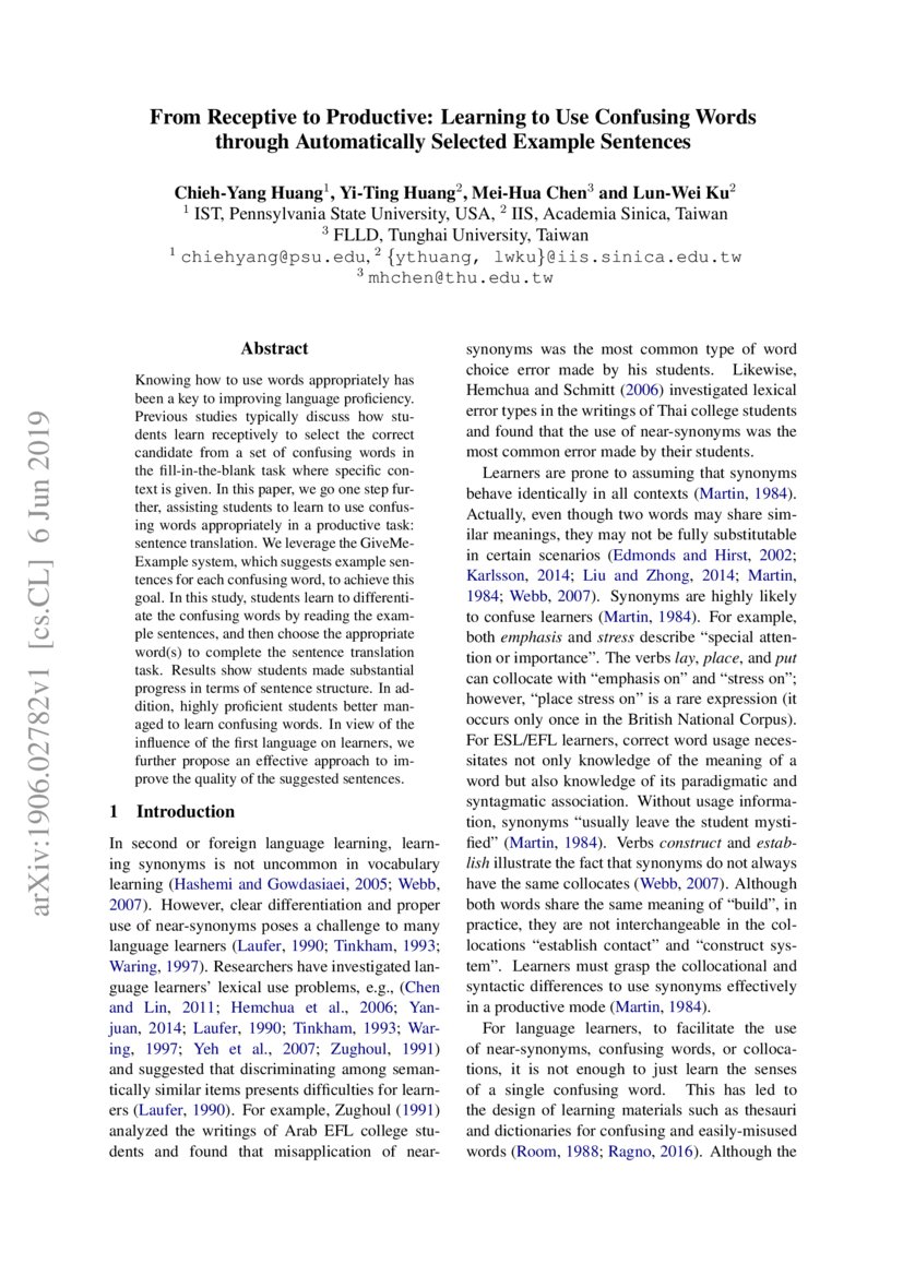 From Receptive to Productive Learning to Use Confusing Words through