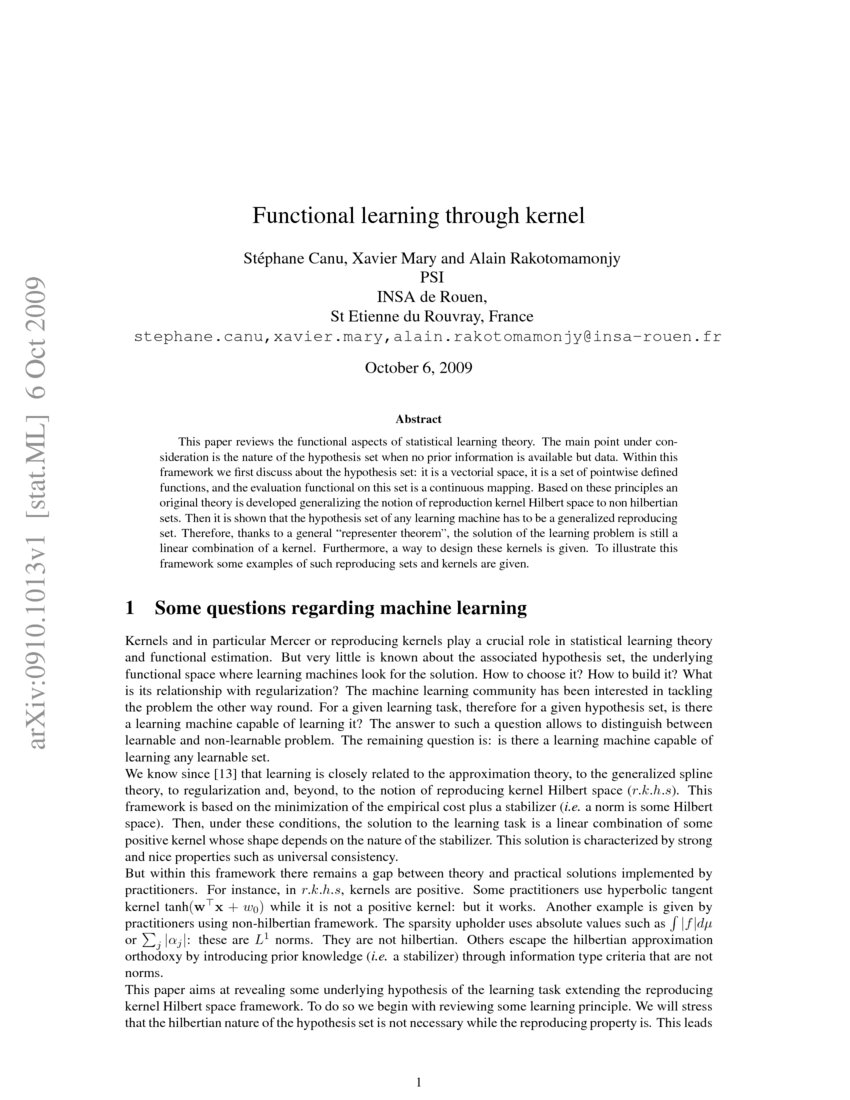 Functional learning through kernels DeepAI