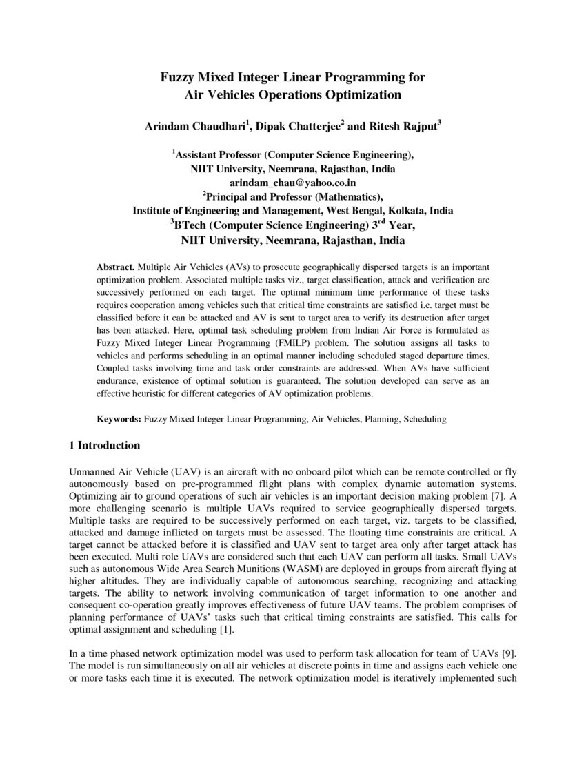 Fuzzy Mixed Integer Linear Programming for Air Vehicles Operations