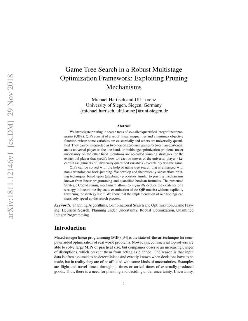Game Tree Search in a Robust Multistage Optimization Framework ...