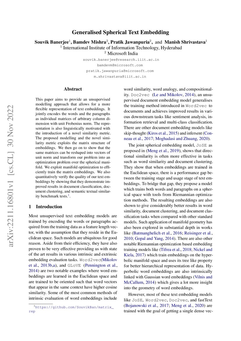 Generalised spherical text embedding deepai