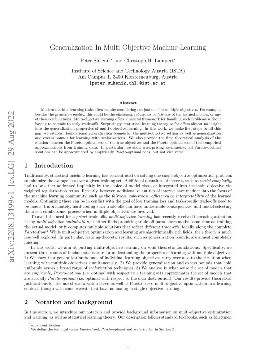 Generalization in multi objective machine learning deepai