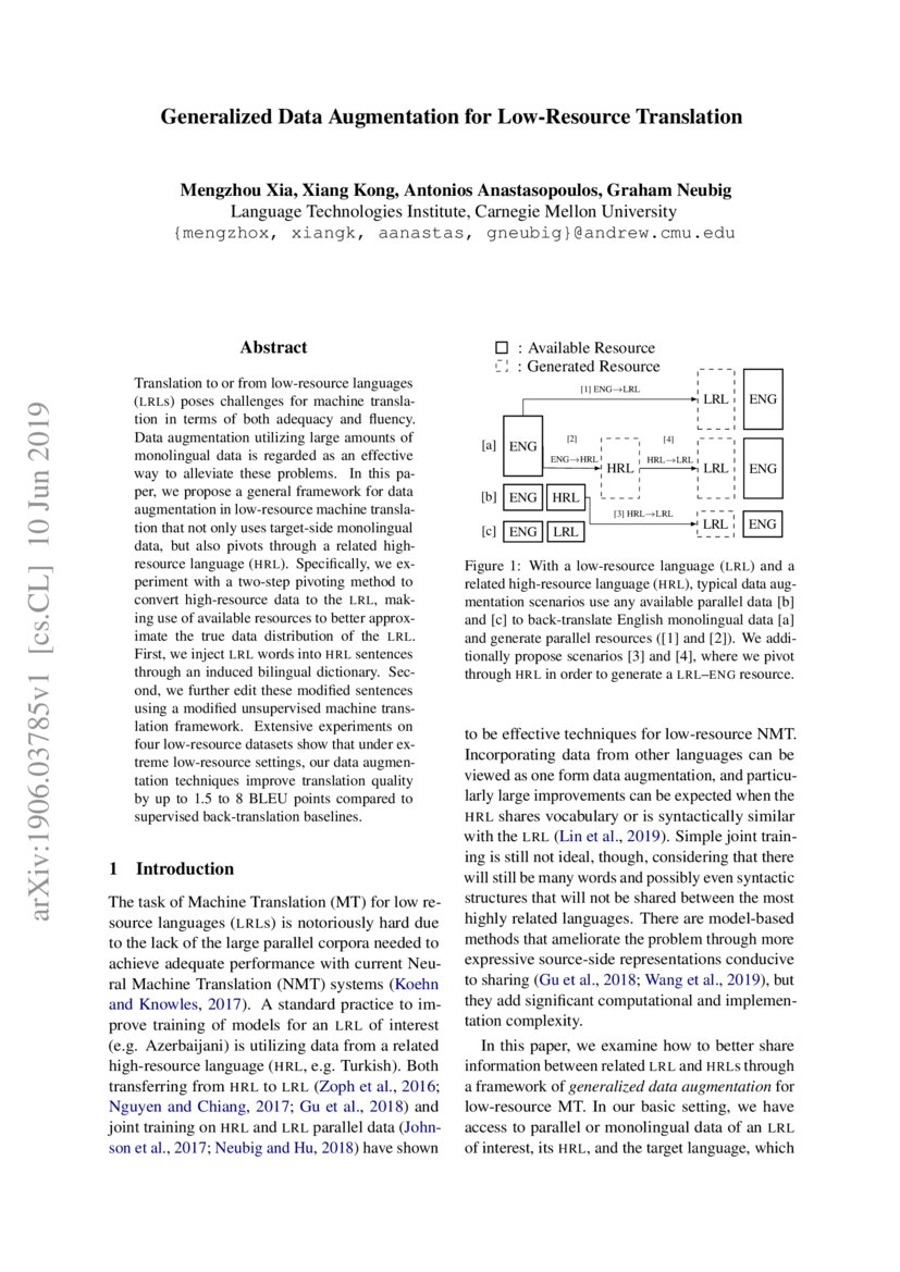 Generalized Data Augmentation for Low-Resource Translation | DeepAI