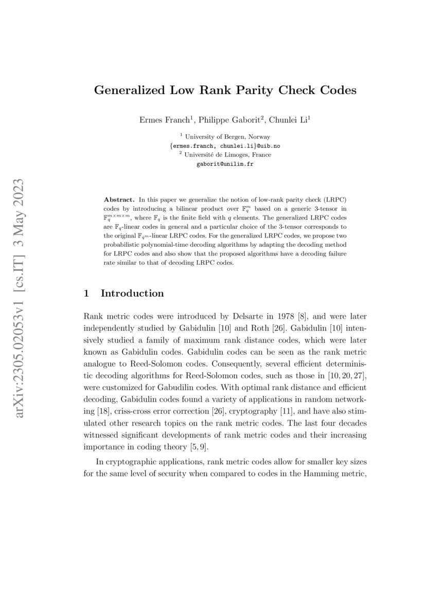 Generalized LRPC codes DeepAI