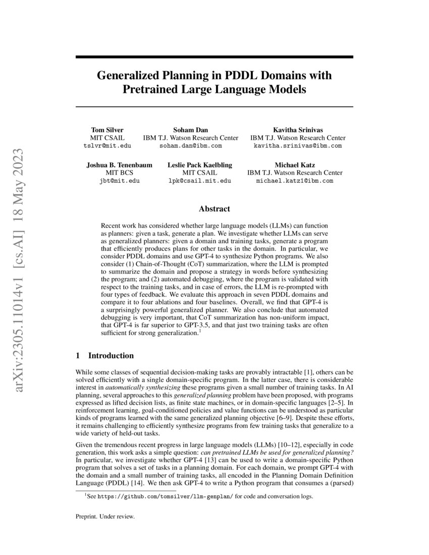 Generalized Planning in PDDL Domains with Pretrained Large Language ...