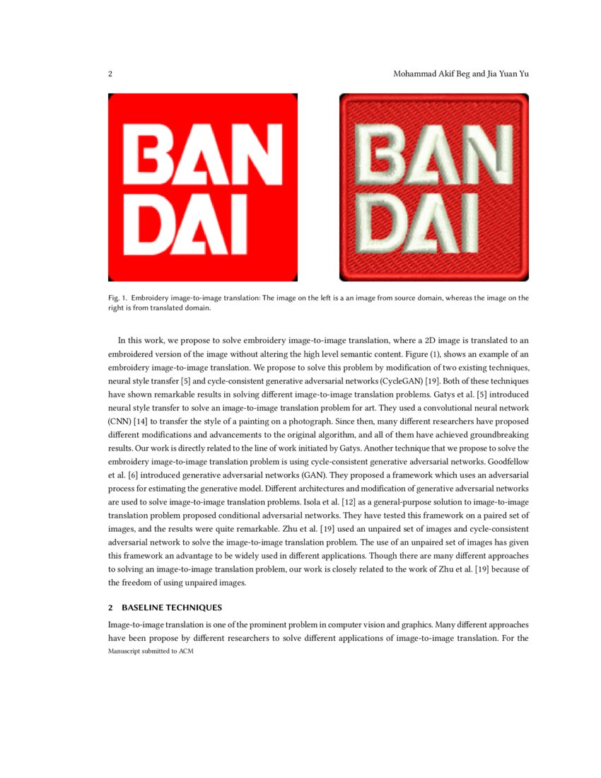 Generating Embroidery Patterns Using ImagetoImage Translation DeepAI