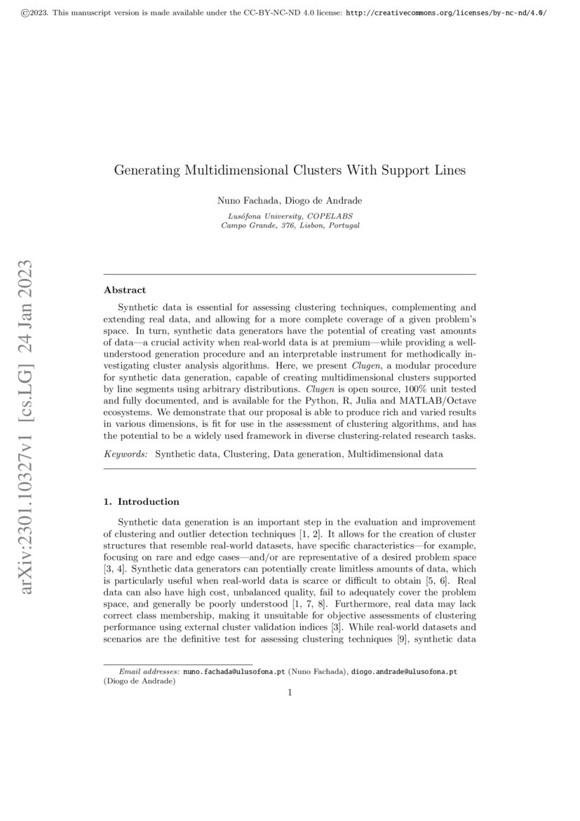 Generating Multidimensional Clusters With Support Lines DeepAI