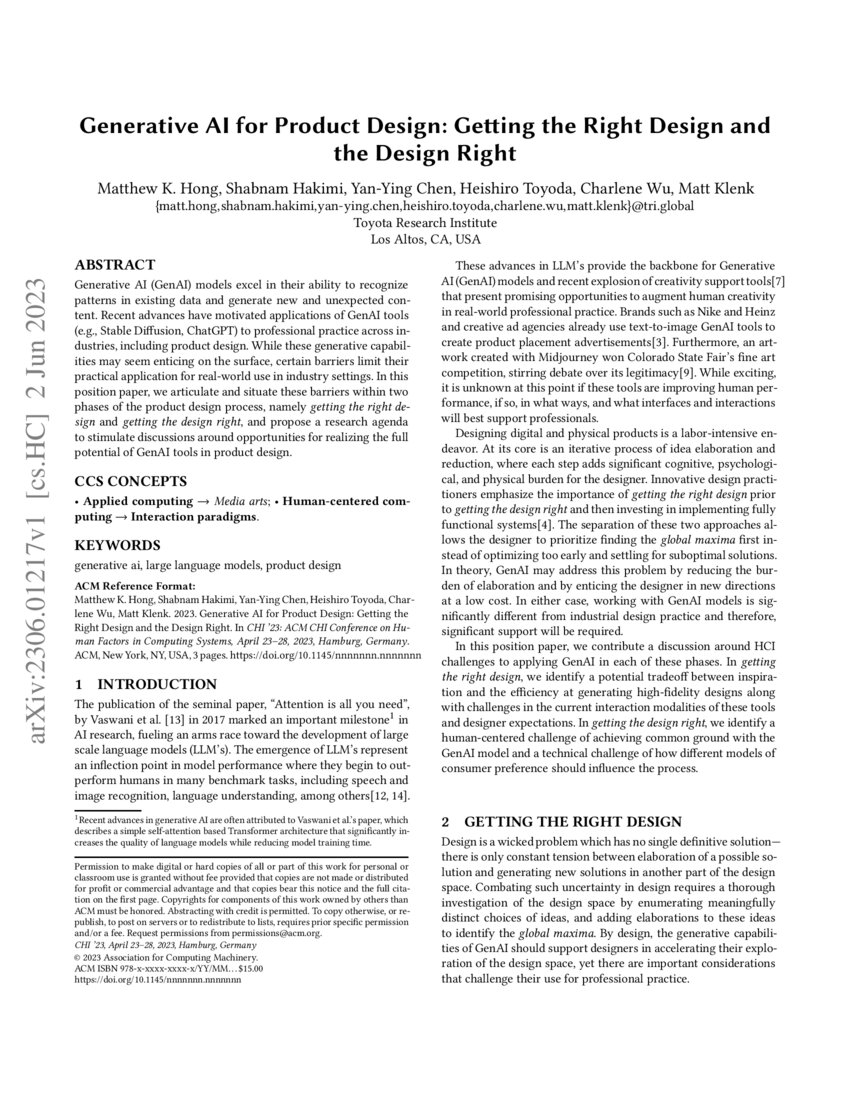 Generative AI for Product Design: Getting the Right Design and the ...