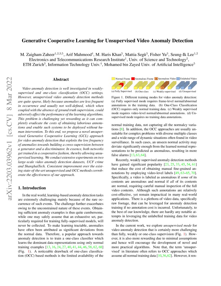Generative Cooperative Learning for Unsupervised Video Anomaly ...