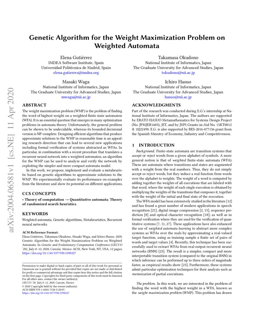 Genetic Algorithm for the Weight Maximization Problem on Weighted ...