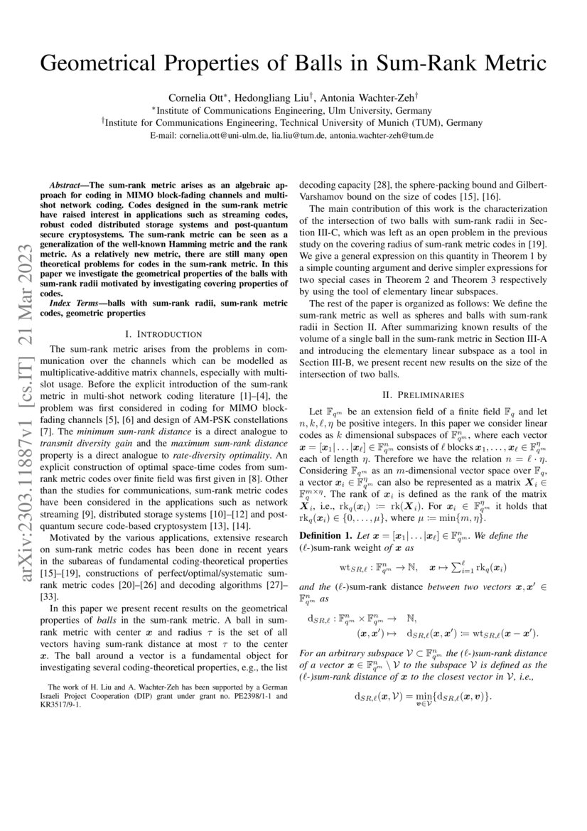 Geometrical Properties of Balls in SumRank Metric DeepAI