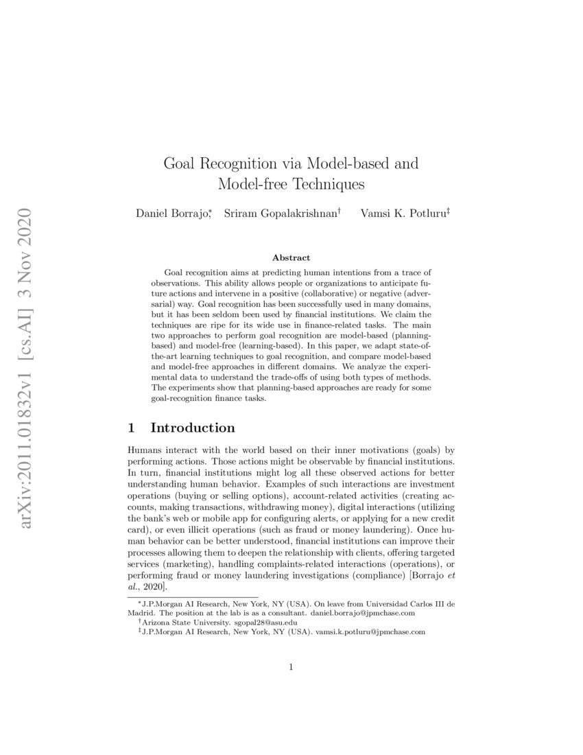 Goal recognition via model-based and model-free techniques | DeepAI
