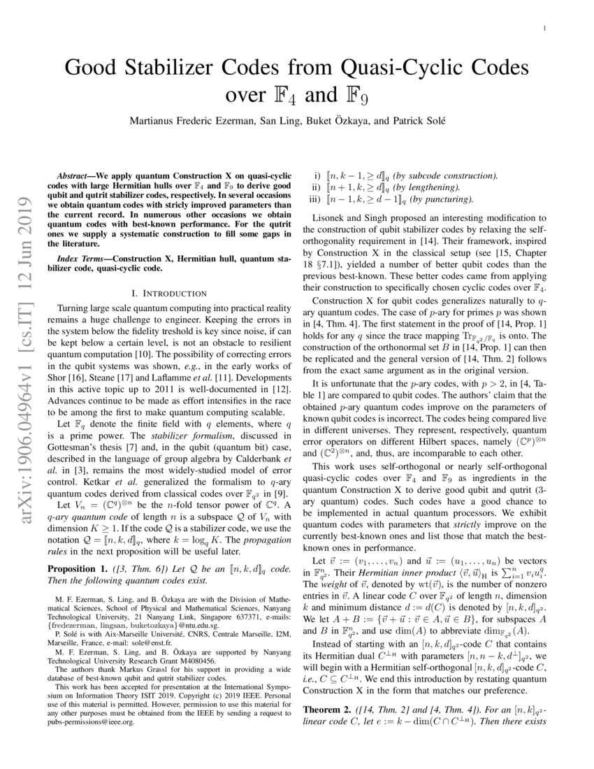 Good Stabilizer Codes from QuasiCyclic Codes over F_4 and F_9 DeepAI
