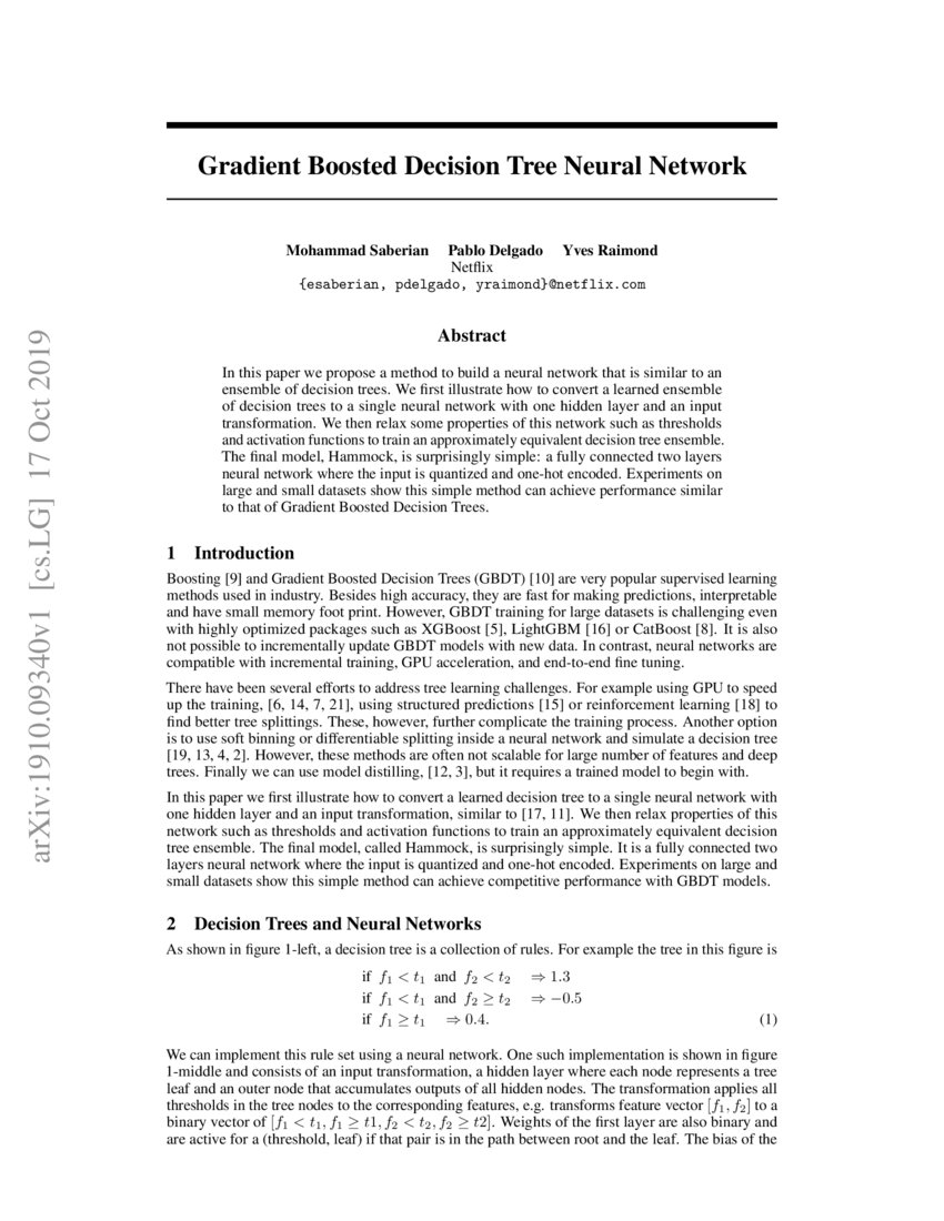 Gradient Boosted Decision Tree Neural Network | DeepAI