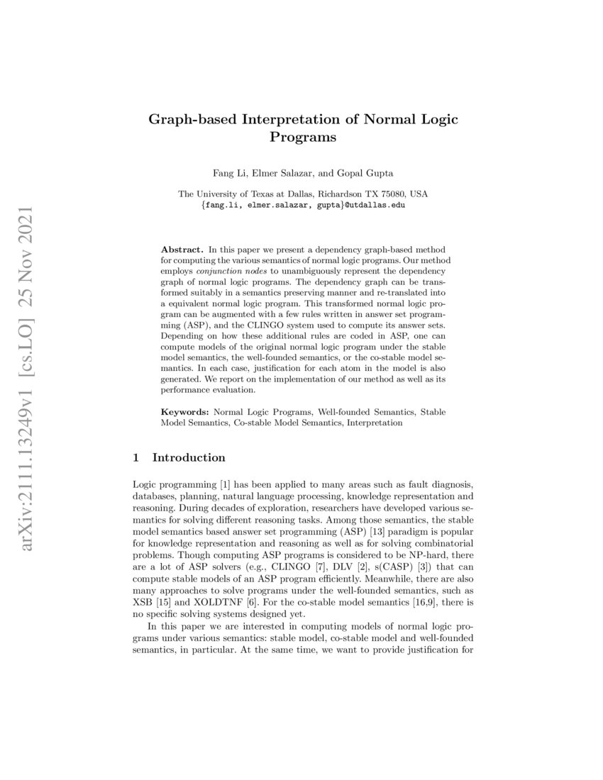 Graph-based Interpretation of Normal Logic Programs | DeepAI