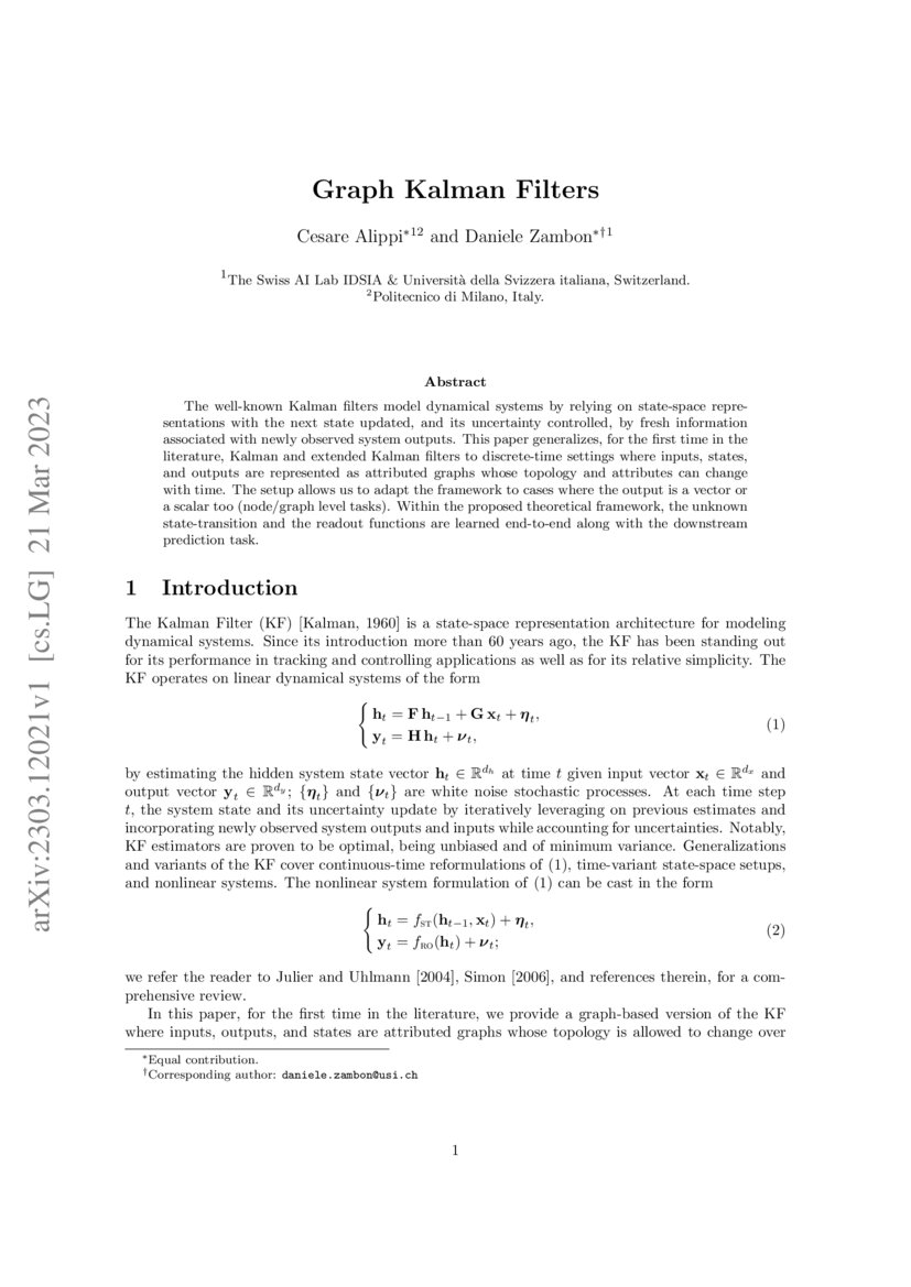 Graph Kalman Filters DeepAI