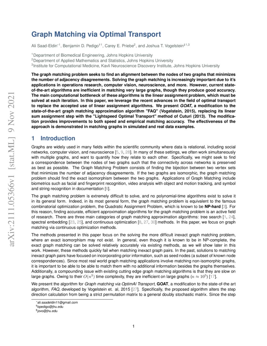 Graph Matching via Optimal Transport | DeepAI