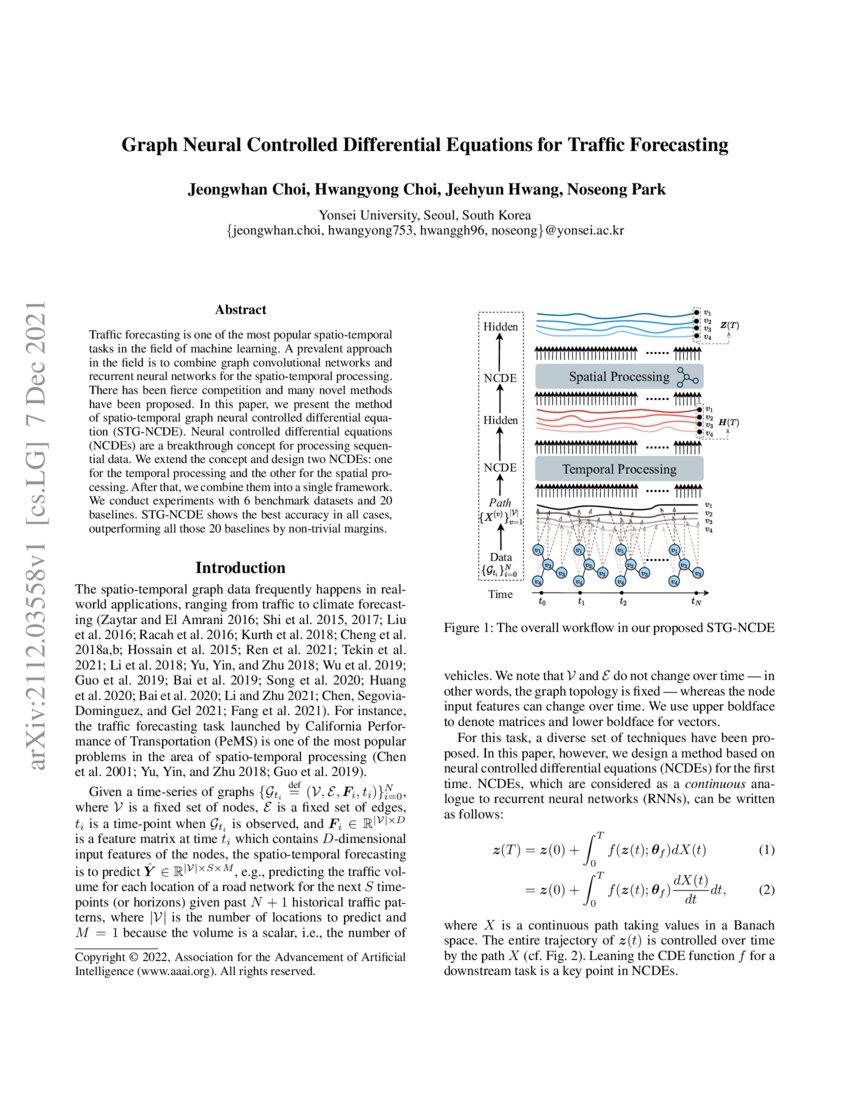 Graph Neural Controlled Differential Equations for Traffic Forecasting