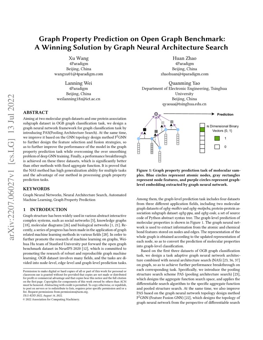 Graph Property Prediction on Open Graph Benchmark: A Winning Solution by  Graph Neural Architecture Search | DeepAI
