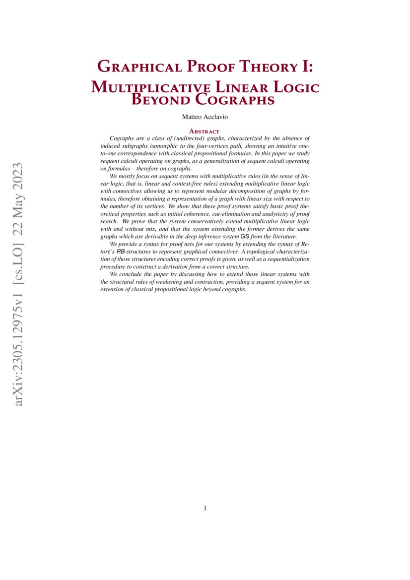 Graphical Proof Theory I Multiplicative Linear Logic Beyond Cographs DeepAI