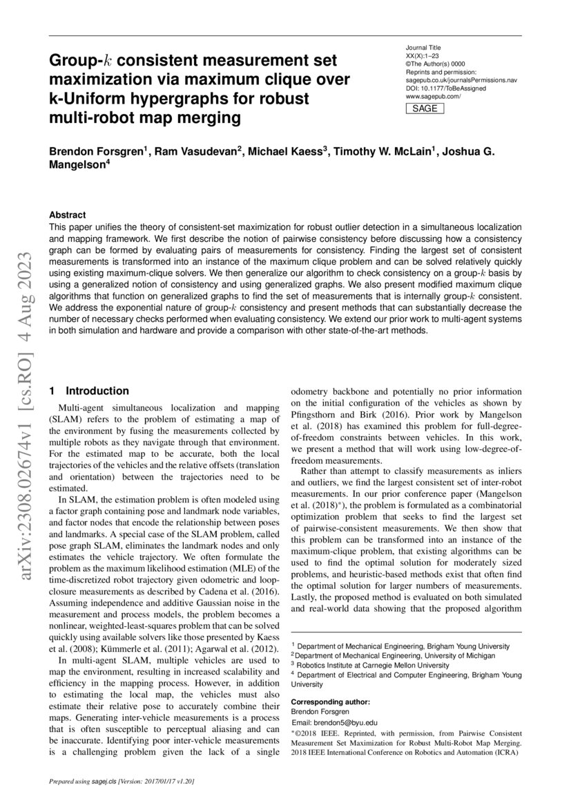 Group-k consistent measurement set maximization via maximum clique over ...