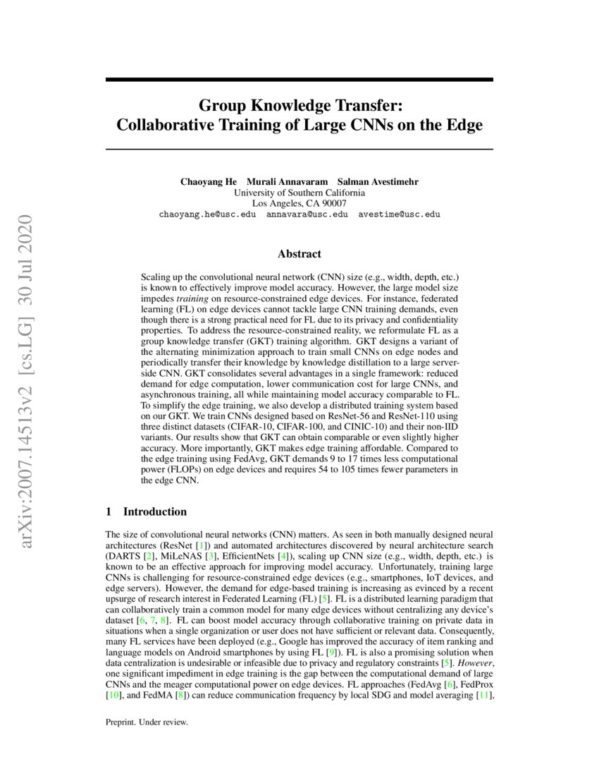 Group Knowledge Transfer: Collaborative Training of Large CNNs on the ...