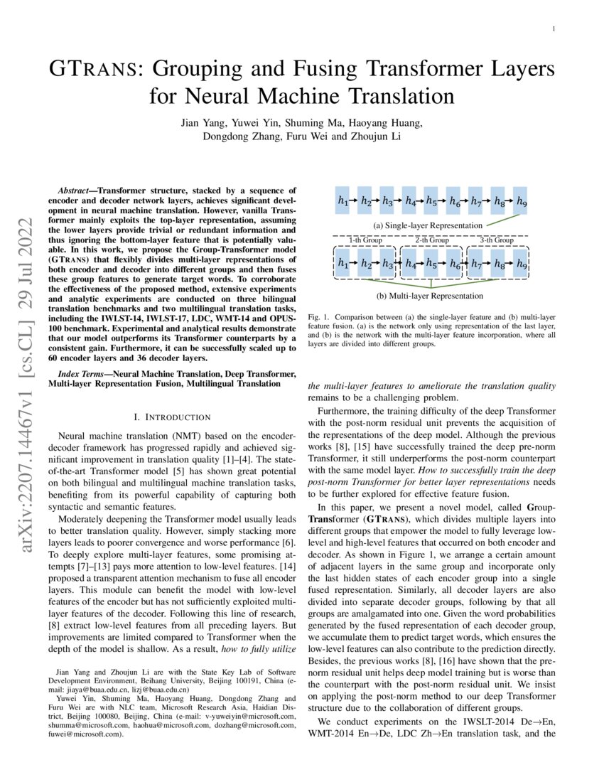 GTrans: Grouping and Fusing Transformer Layers for Neural Machine ...