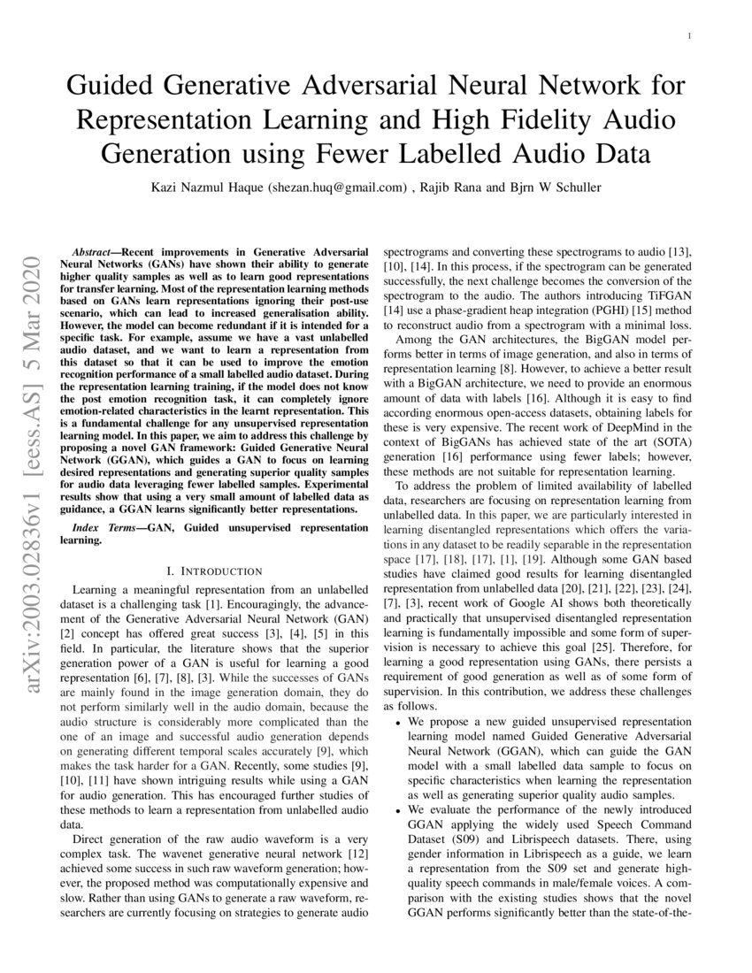 Guided generative adversarial neural network for representation