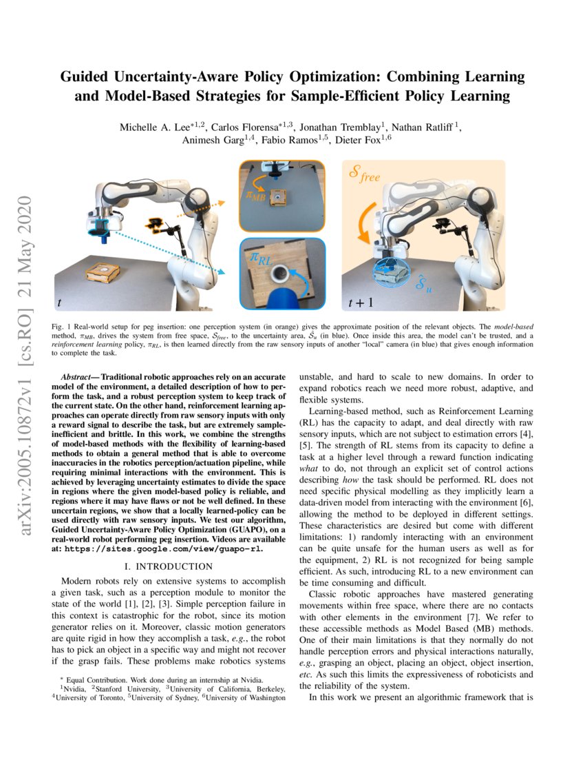 Guided UncertaintyAware Policy Optimization Combining Learning and