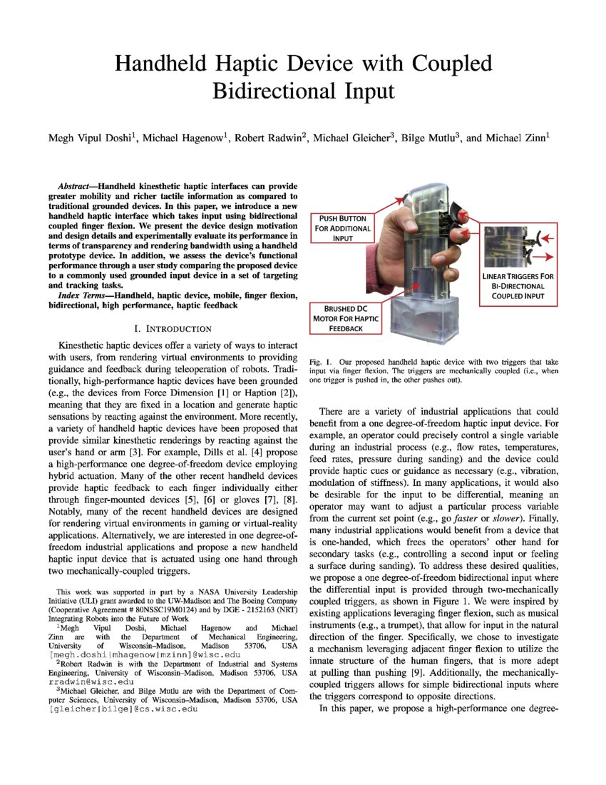 Handheld Haptic Device with Coupled Bidirectional Input DeepAI