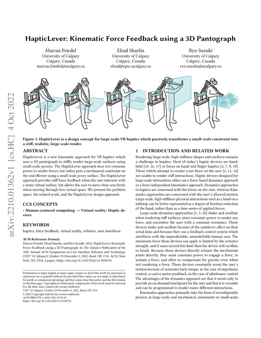 HapticLever Kinematic Force Feedback using a 3D Pantograph DeepAI