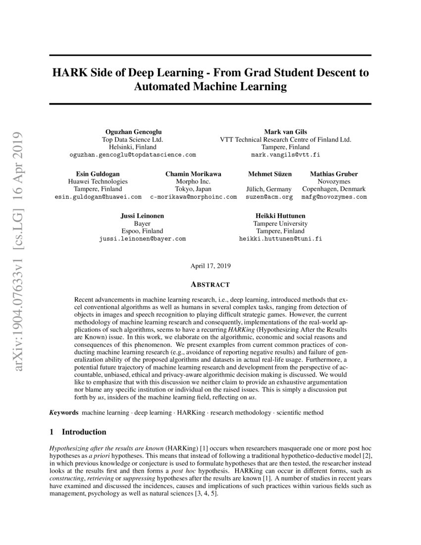 HARK Side of Deep Learning -- From Grad Student Descent to Automated  Machine Learning | DeepAI