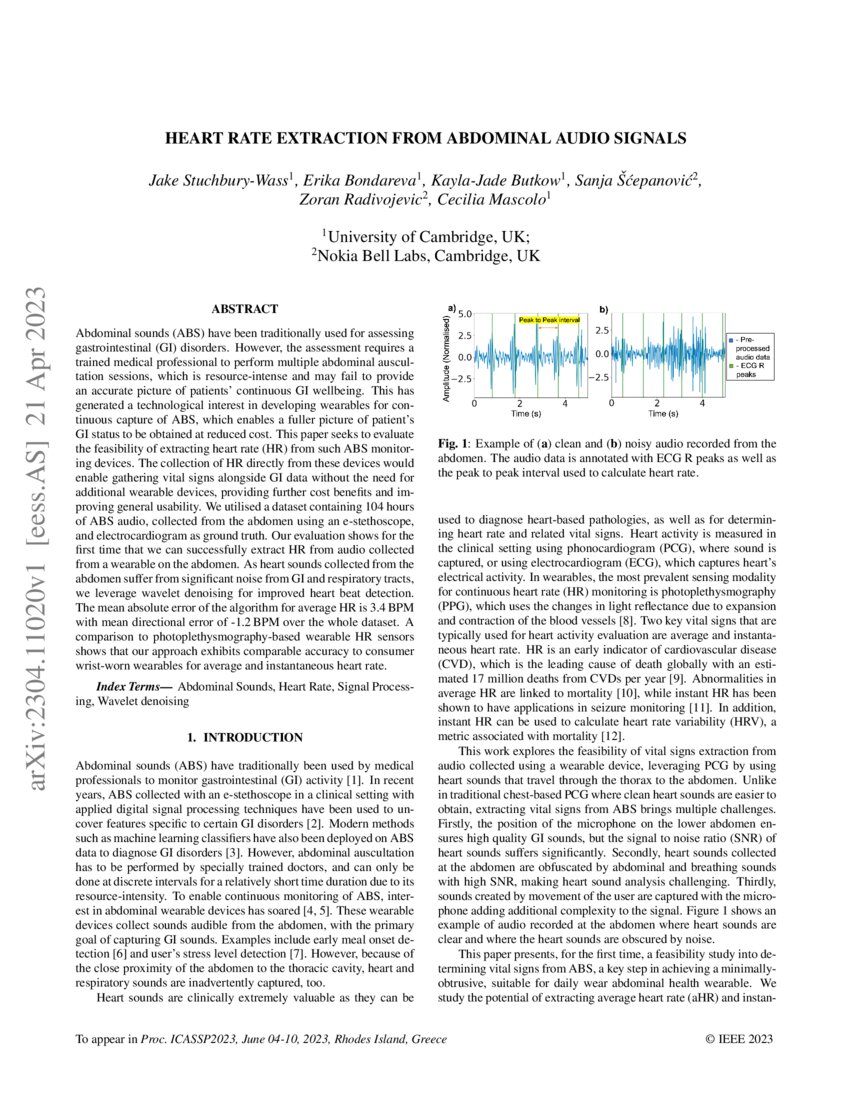 Heart Rate Extraction from Abdominal Audio Signals | DeepAI